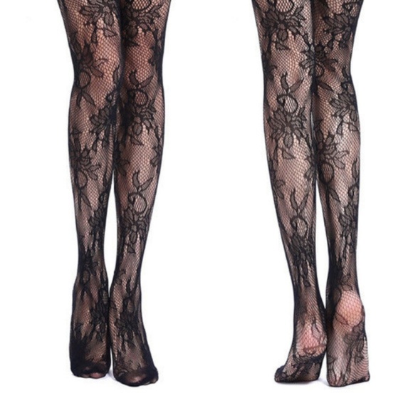 Sexy Sheer Stretchy Black Floral Fishnet Tights - Picture 3 of 3